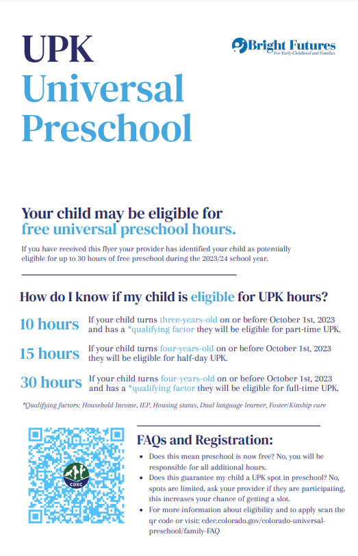 upk universal preschool informational flyer